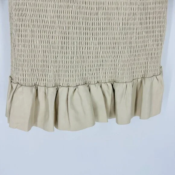 7 For All Mankind Womens Beige Smocked Square Neck Balloon Sleeve Mini Dress L - Picture 8 of 12